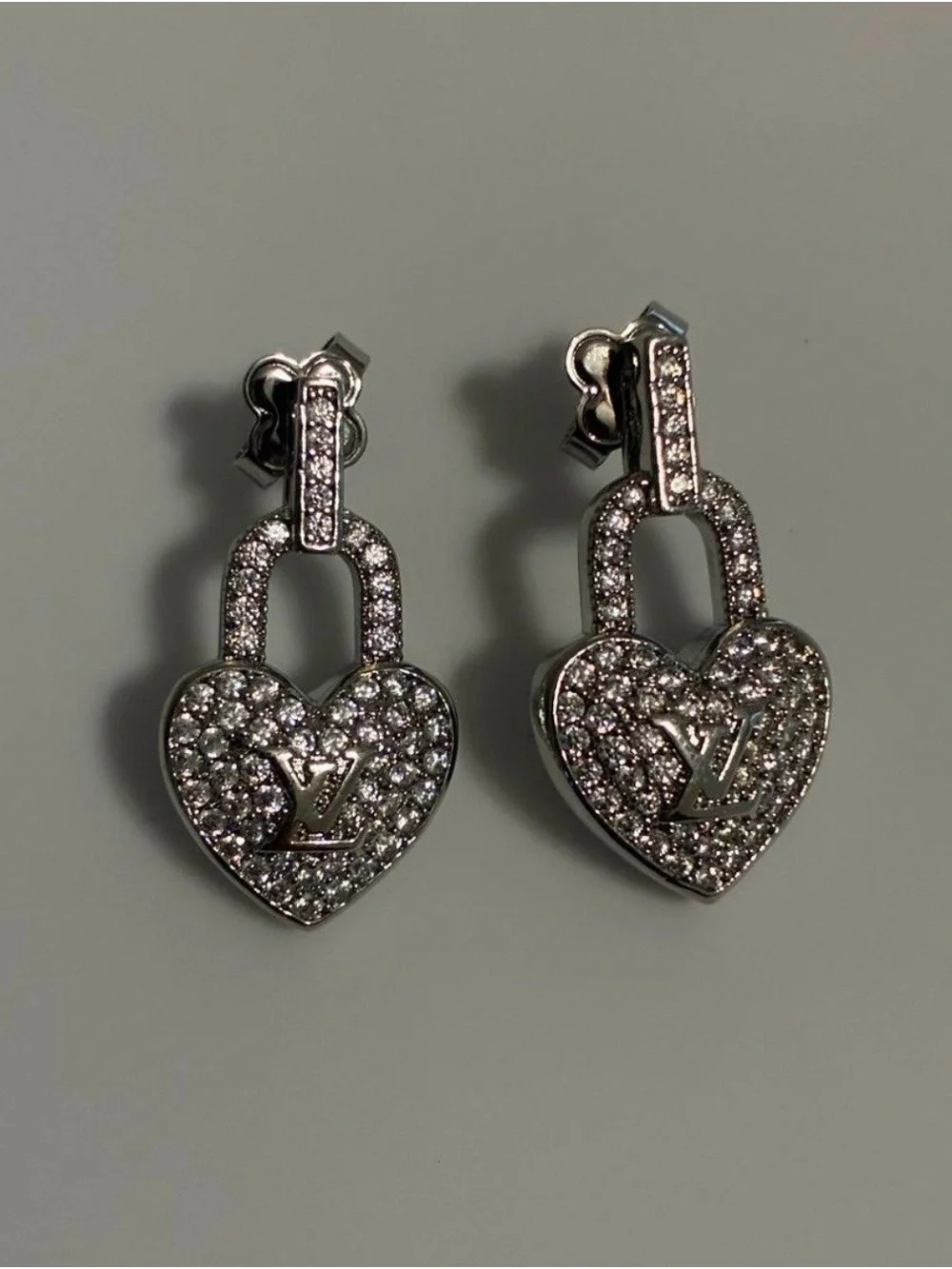 Vintage Silver Crystal Heart Padlock Drop Earrings - Sparkle Statement Jewelry